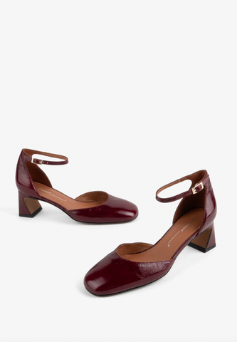 Intentionally Blank - Flared Heel with Ankle Strap in Merlot