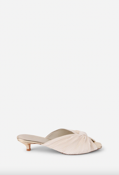 Intentionally Blank - Peep Toe Kitten Heel in Ivory Satin