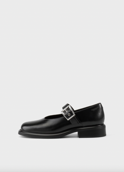 Vagabond Shoemakers - Black Leather Mary Janes with Grommet Buckles
