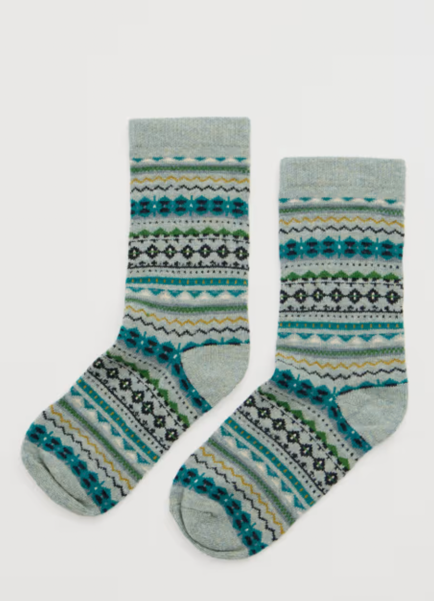 Seasalt Socks - Merino Fairisle Socks in Teal & Grey