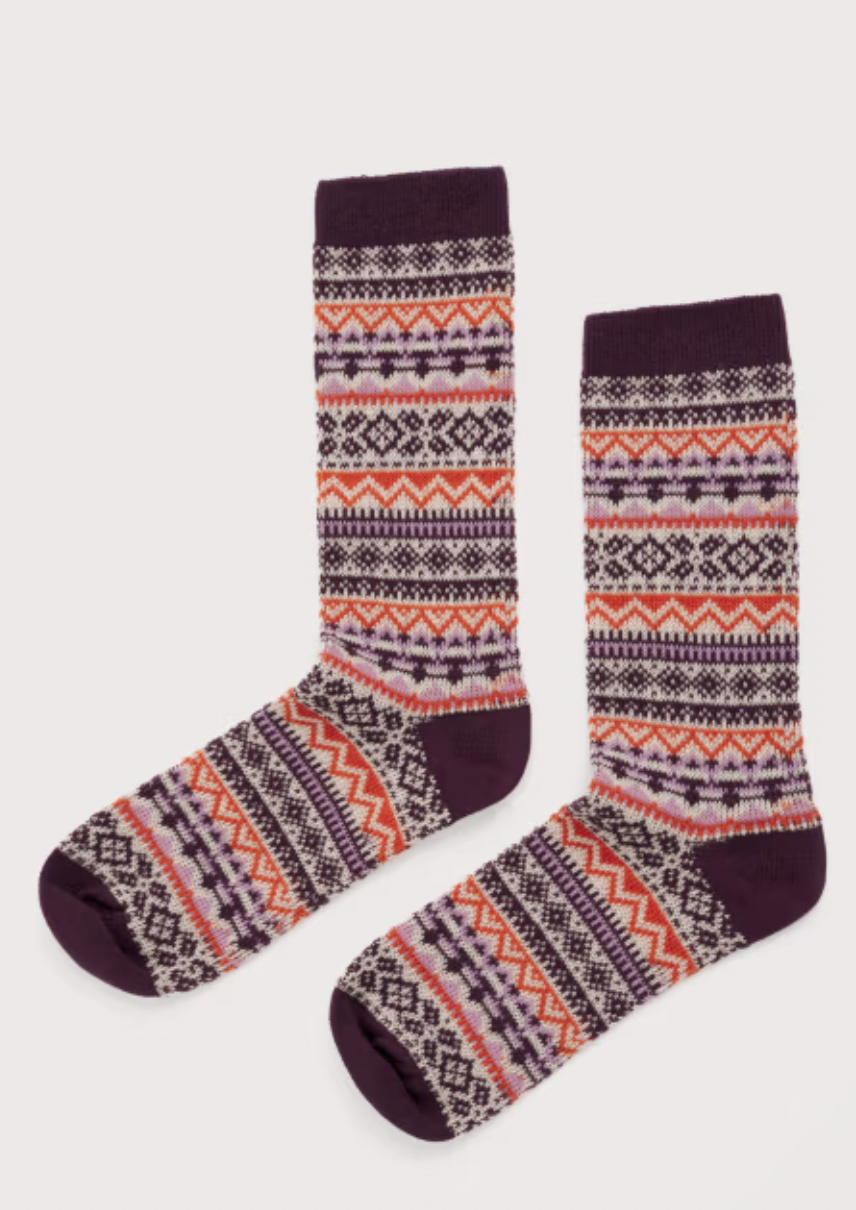 Seasalt Socks - Cotton Fairisle Socks in Grape & Pumpkin