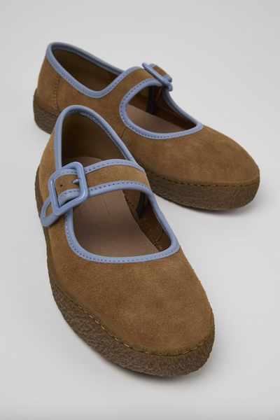 Camper - Mary Janes with Gum Sole in Tan Suede
