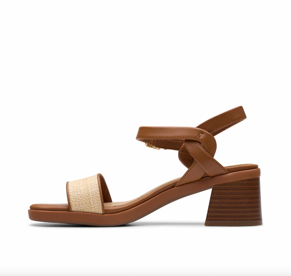 Clarks - Block Heel Sandal in Leather and Raffia