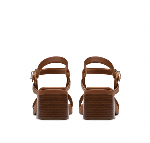 Clarks - Block Heel Sandal in Leather and Raffia