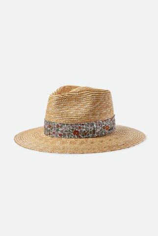 Brixton - Short Brim Adjustable Straw Hat in Honey w/floral band