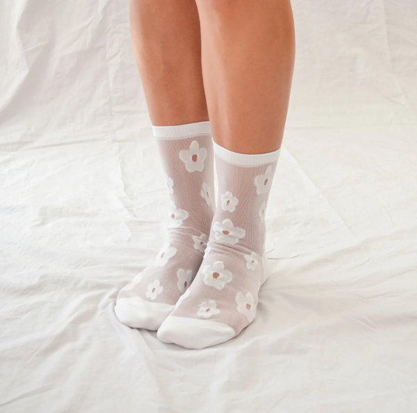 Hooray Sock Co - Sheer White Daisy Socks
