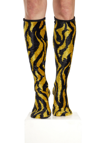 Simone Wild - Knee High Velvet Socks in Tiger