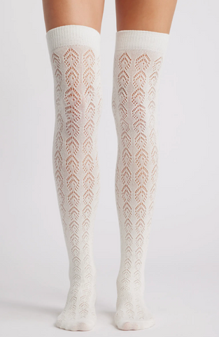 Hue - Pointelle Over the Knee Socks in Ivory