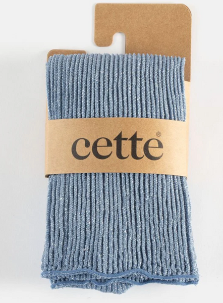 Cette - Ribbed Glitter Knee Highs in Light Blue