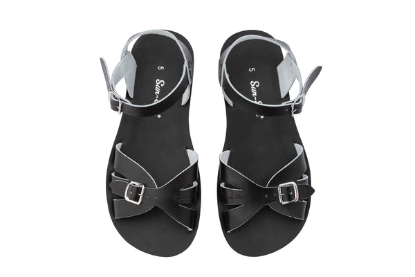 Salt Water Sandals - Thicker Sole Adjustable Boardwalk Sandal in Black Leather