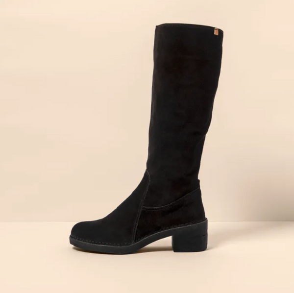 El Naturalista - Tall Suede Boot in Black