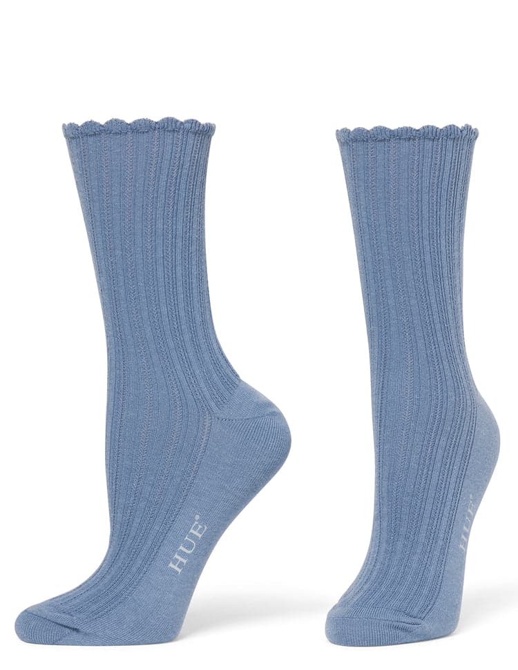 Hue - Scalloped Crew Socks in Blue