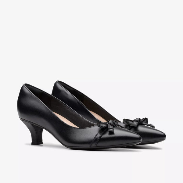 Clarks - Black Leather Heels with Bow Details