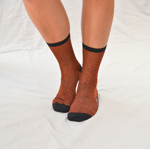 Hooray Sock Co - Sheer Shimmer Socks in Brick
