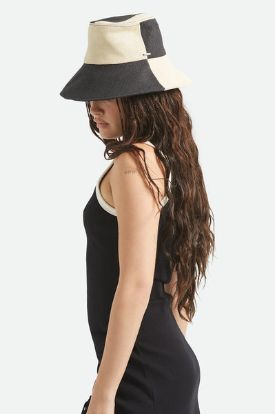 Brixton - Packable Straw Bucket Hat in Black/Natural