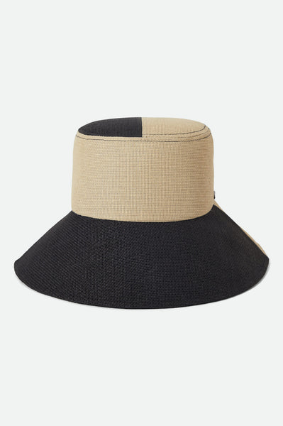 Brixton - Packable Straw Bucket Hat in Black/Natural