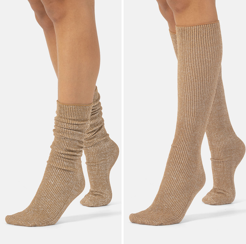 Cette - Ribbed Glitter Socks in Gold
