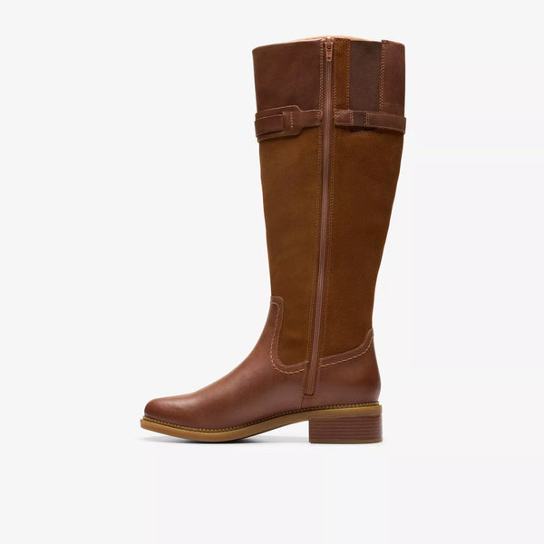 Clarks - Tall Equestrian Boot in Tan Leather & Suede