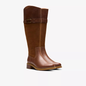 Clarks - Tall Equestrian Boot in Tan Leather & Suede