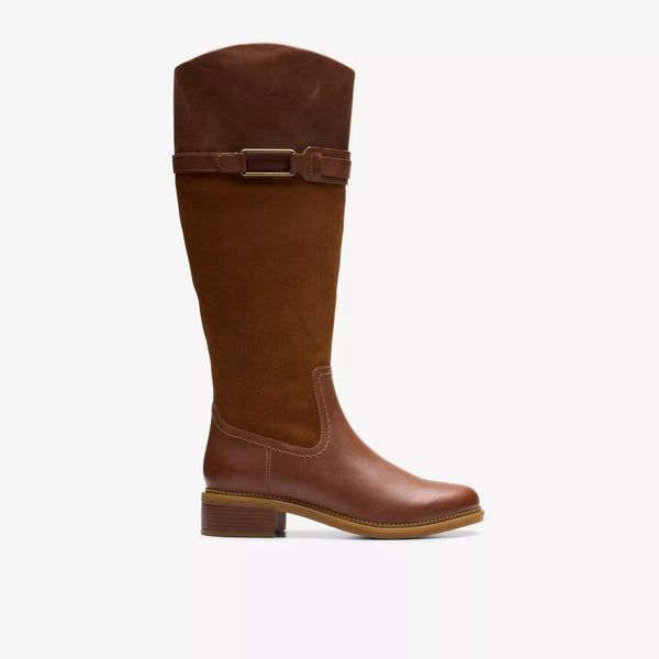 Clarks - Tall Equestrian Boot in Tan Leather & Suede