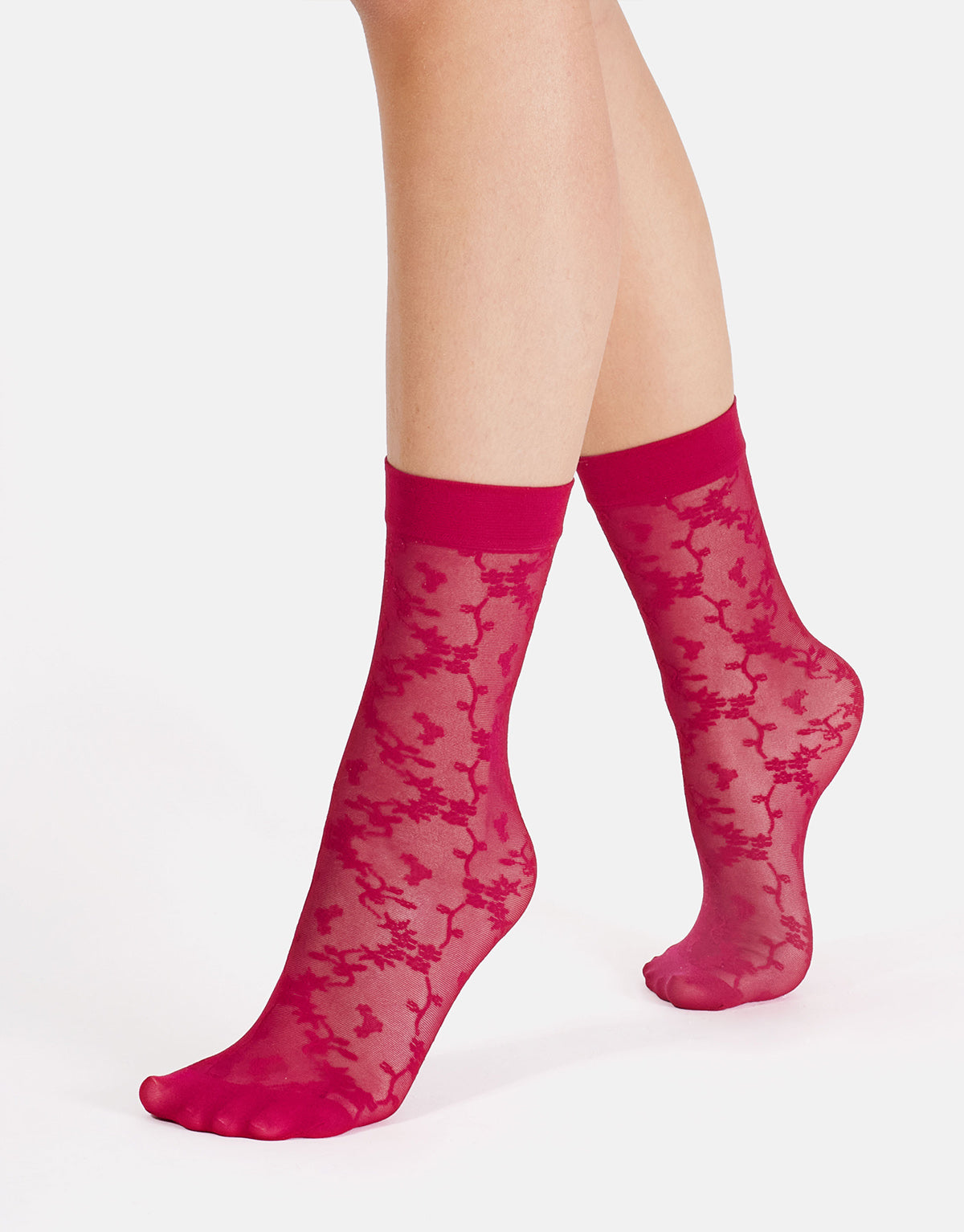 Cette - Floral Sheer Socks in Cherry