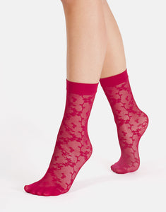 Cette - Floral Sheer Socks in Cherry
