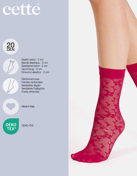 Cette - Floral Sheer Socks in Cherry