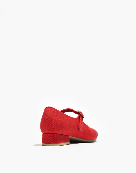 Small Lot - Heeled Mary Janes in Red Canvas
