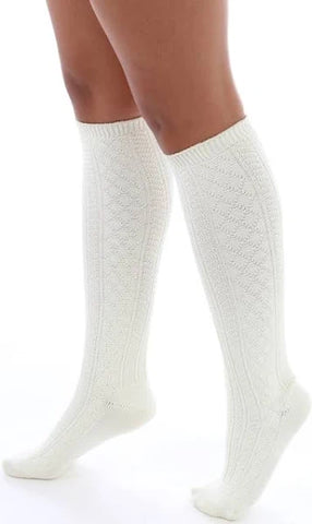 Hue - Cable Knit Knee High Socks in Ivory