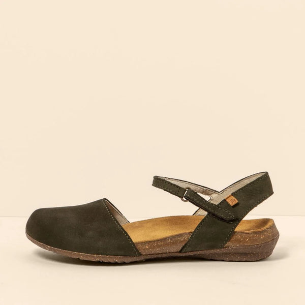El Naturalista - Wide Closed Toe Sandal in Khaki Green Nubuck