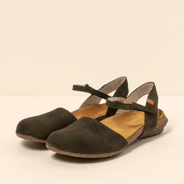 El Naturalista - Wide Closed Toe Sandal in Khaki Green Nubuck