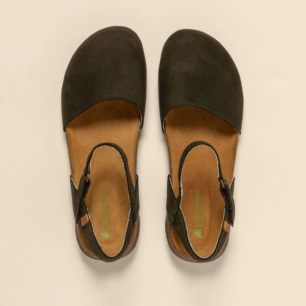 El Naturalista - Wide Closed Toe Sandal in Khaki Green Nubuck