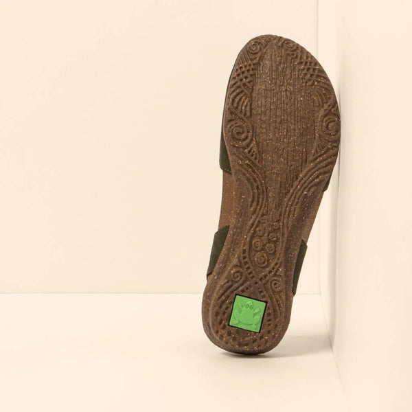 El Naturalista - Wide Closed Toe Sandal in Khaki Green Nubuck