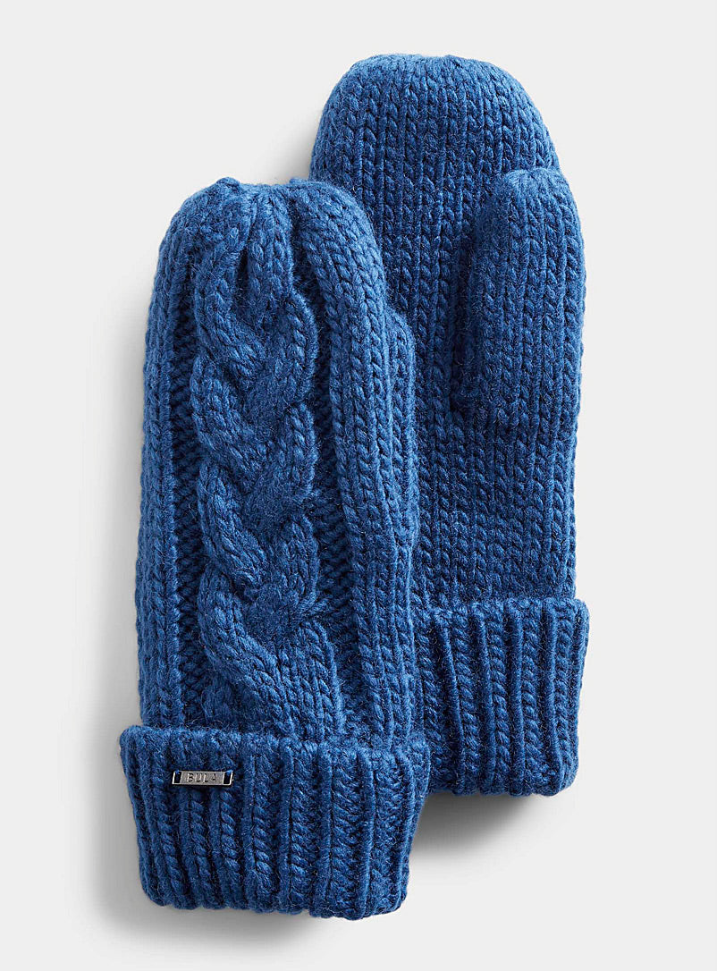 Bula - Cable Knit Mittens in Blue