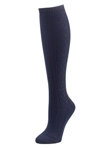 Hue - Cable Knit Knee High Socks in Navy