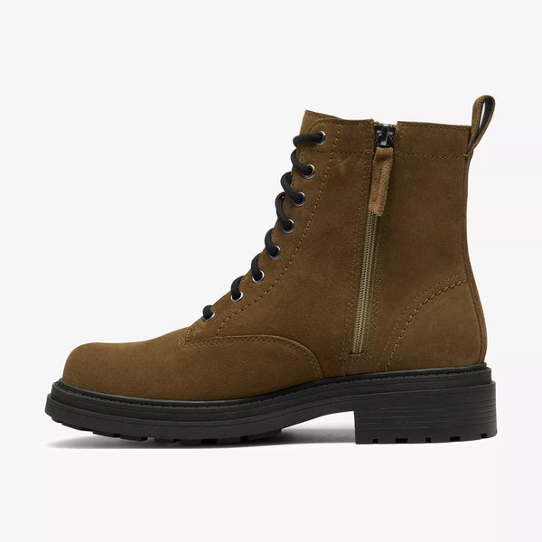 Clarks - Olive Suede Lace-up Boot w/Side Zipper