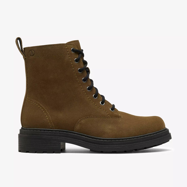 Clarks - Olive Suede Lace-up Boot w/Side Zipper