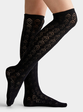 Hue - Pointelle Over the Knee Socks in Black