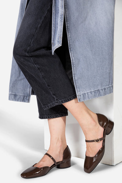 Intentionally Blank - Low Heeled Mary Jane in Crinkle Patent Merlot