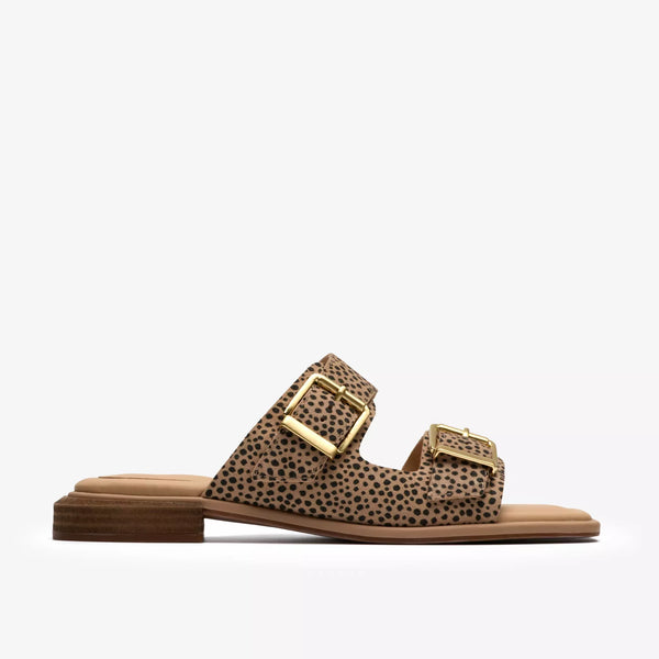 Clarks - Suede Buckle Slide in Animal Print