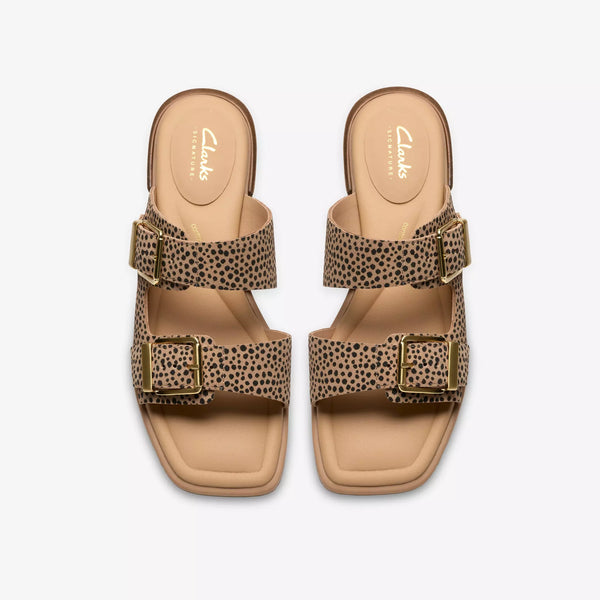 Clarks - Suede Buckle Slide in Animal Print