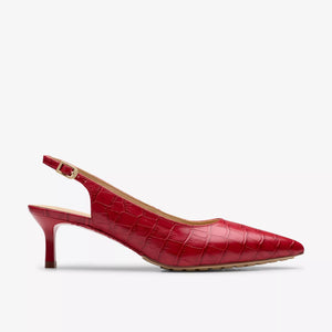 Clarks - Slingback Kitten Heels in Red Leather