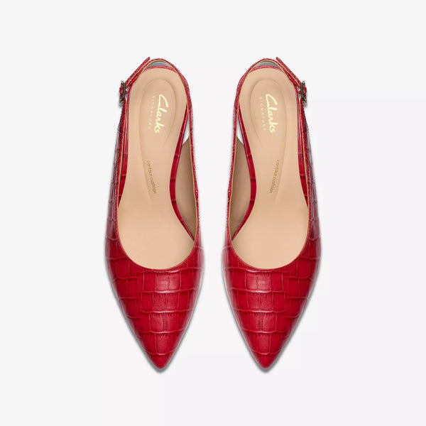 Clarks - Slingback Kitten Heels in Red Leather