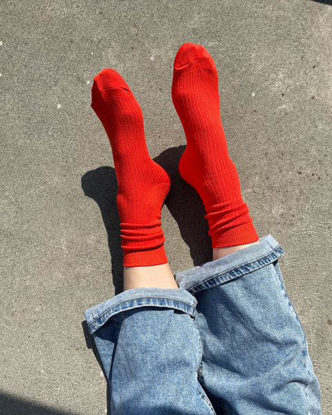 Bondoodle - Cotton Crew Socks in Tomato Red
