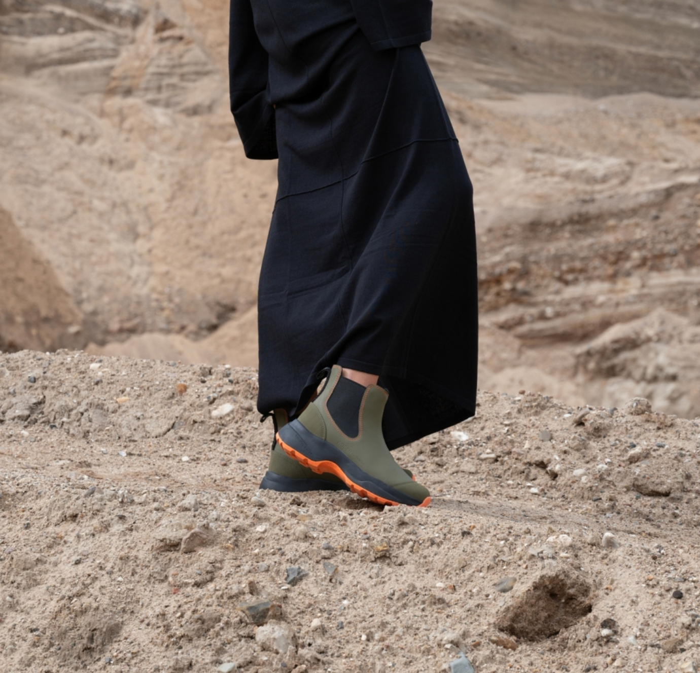 Woden - Waterproof Boot in Olive w/Orange Sole