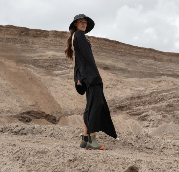 Woden - Waterproof Boot in Olive w/Orange Sole