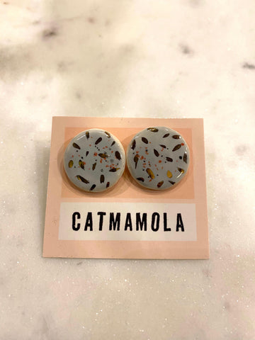 Catmamola Ceramics - Flat Stud Earrings in Robin's Egg Blue