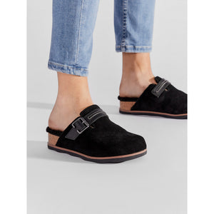 Clarks - Cozy Suede Slides in Black