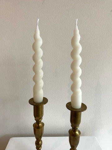 Mmann Candles - Swirl Dip Beeswax Taper - White - Set of Two