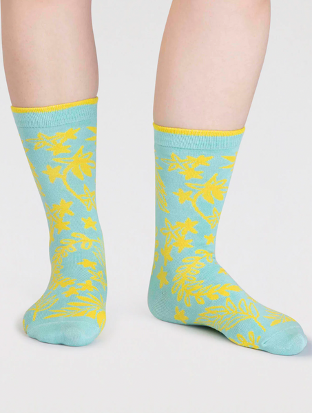 Thought - Bamboo Floral Socks in Yellow Mint